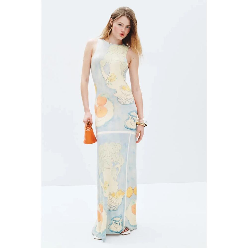 Mirae Maeva Maxi Dress Multi Light Blue Floral Tank Sundress Size M